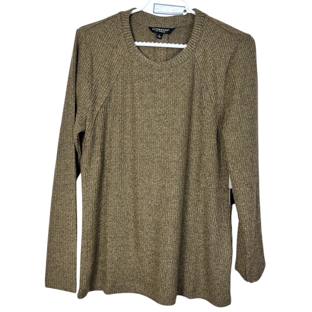 Liverpool Earth Brown Mel Crew Neck Sweater Lightweight Knit Relaxed Fit Women L